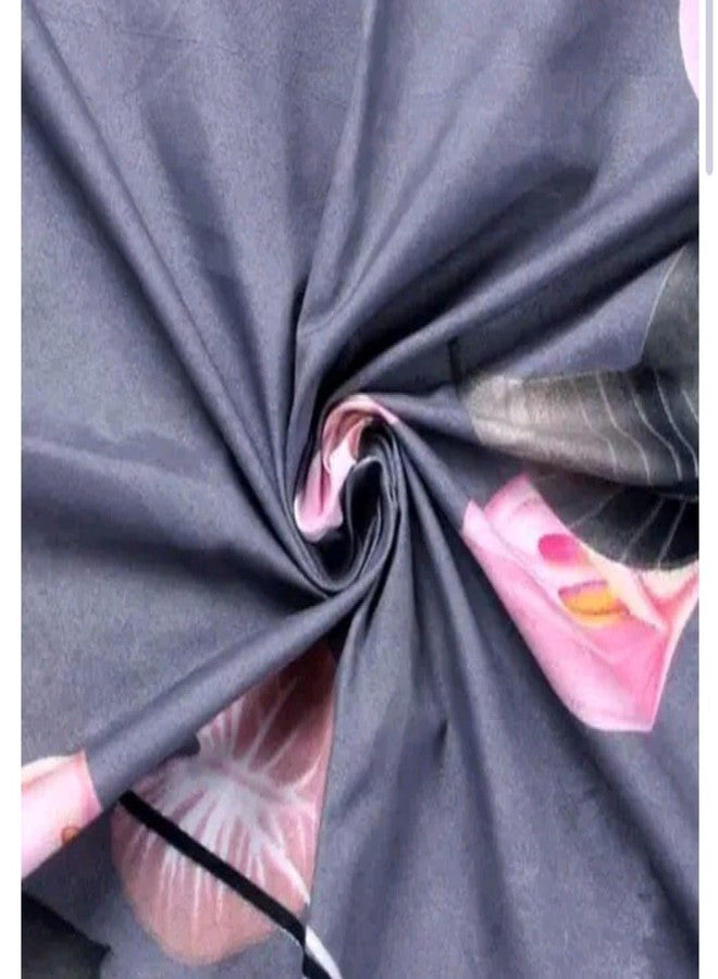 Floral Printed Bedsheets with onePillow Cover, Grey and Pink - Image 2