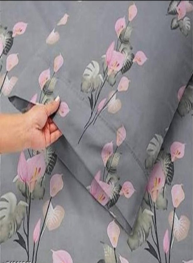 Floral Printed Bedsheets with onePillow Cover, Grey and Pink - Image 3