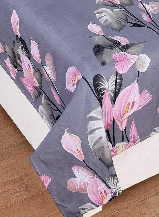 Floral Printed Bedsheets with onePillow Cover, Grey and Pink - Image 5