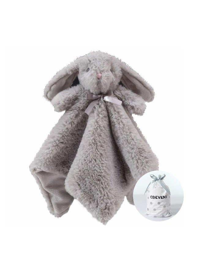 CREVENT Cozy Plush Baby Security Blanket Comforter Cuddle Blanket for Baby Boys and Girls, Faxfur Front + Fleece Backing with Animal Face (Grey Bunny) - Image 1