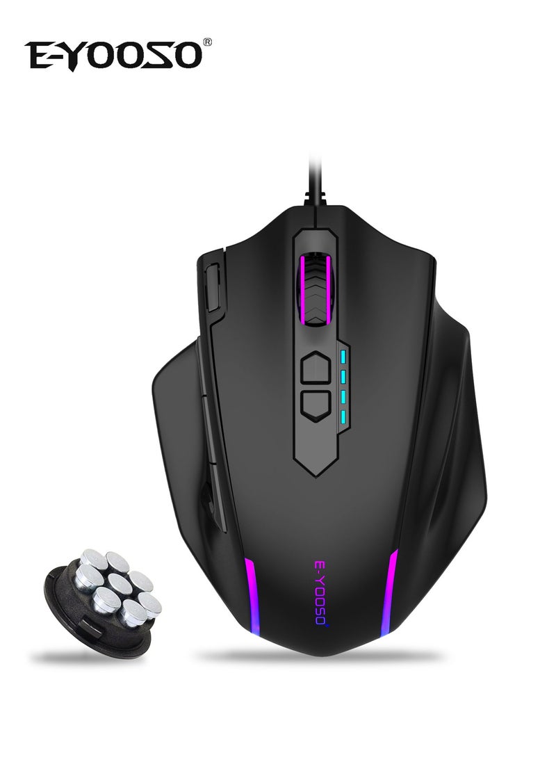 E-YOOSO X-41 Wired Large Gaming Mouse, Big Gamer Mouse with Rapid Fire Button, 5 Side Buttons, 12400 DPI, 5 Backlit Modes, 11 Programmable Macro Shortcuts, Adjustable Weights, Comfort Grip for Window  - Image 1
