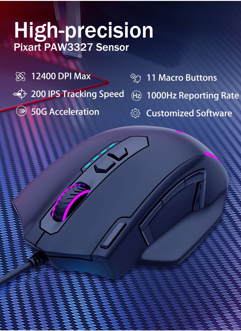 E-YOOSO X-41 Wired Large Gaming Mouse, Big Gamer Mouse with Rapid Fire Button, 5 Side Buttons, 12400 DPI, 5 Backlit Modes, 11 Programmable Macro Shortcuts, Adjustable Weights, Comfort Grip for Window  - Image 5