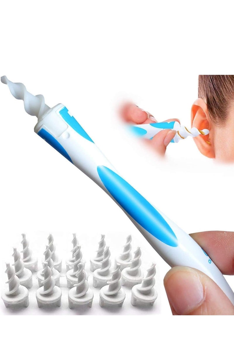 T NEWFUN earwax remover- carwax cleaner, with 16 Replacement Heads Safe，Reusable Ear Wax Removal Tool for Adult & Kids (Blue) - Image 1