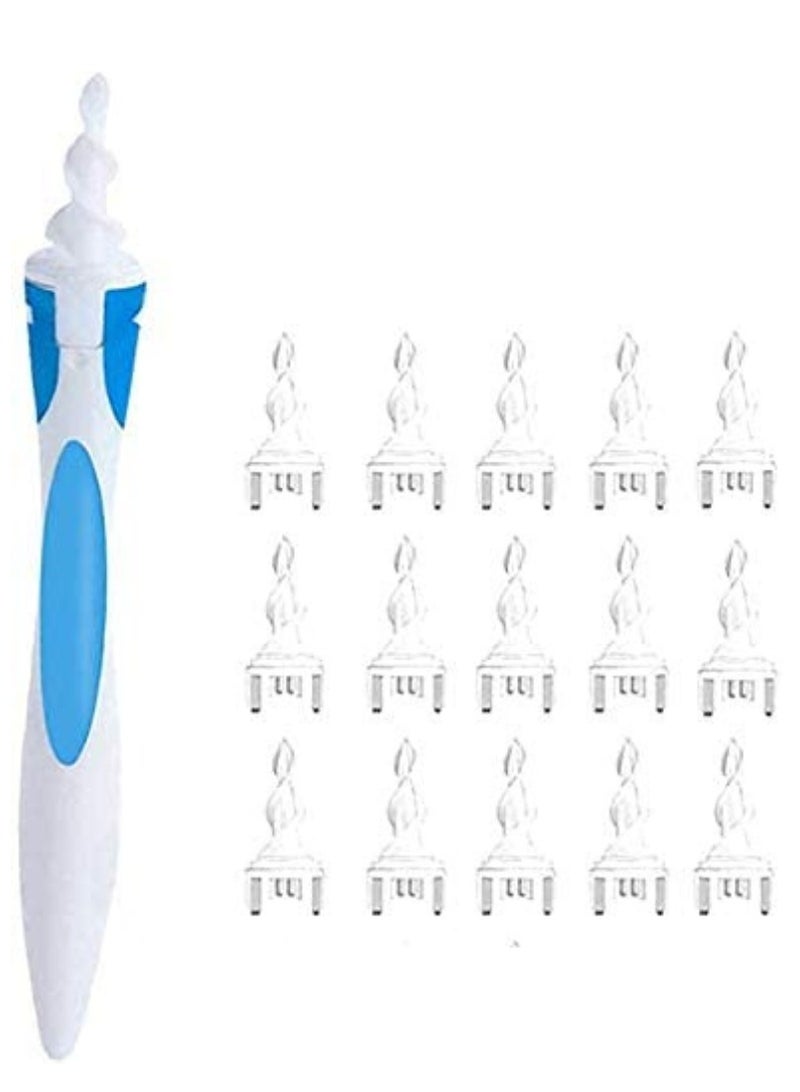 تي نيوفون مزيل شمع الأذن - منظف شمع السيارة، مع 16 رأس بديل آمن، أداة إزالة شمع الأذن قابلة لإعادة الاستخدام للبالغين والأطفال (أزرق) - Image 1