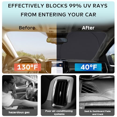 BOODANCARS for 2026 Ranger Windshield Sunshade Window Sun Shade for 2019-2025 Ford Ranger XL/XLT Windshield Cover Custom-fit Foldable Sun Shield Protector Block UV Ray Car Accessories - Image 2