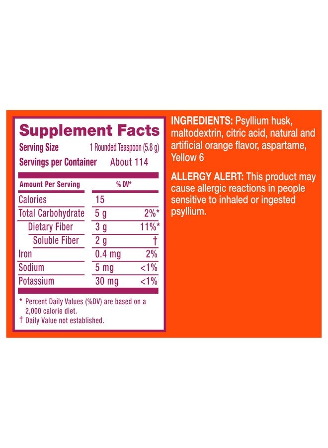 Metamucil 4 in 1 Daily Fiber Supplement Powder, Fiber Powder for Digestive Health and Regularity*, Sugar-Free, Orange, Naturally Sourced Psyllium Fiber, 114 teaspoons - Image 3