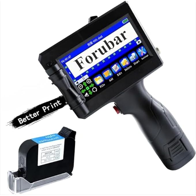 HANDHELD INKJET PRINTER GUN WITH 1 QUICK-DRYING BLACK INK, PORTABLE HANDHELD PRINTER WITH 4.3INCH TOUCH SCREEN FOR DATE BARCODE BATCH NUMBER LOGO QR CODE - Image 1