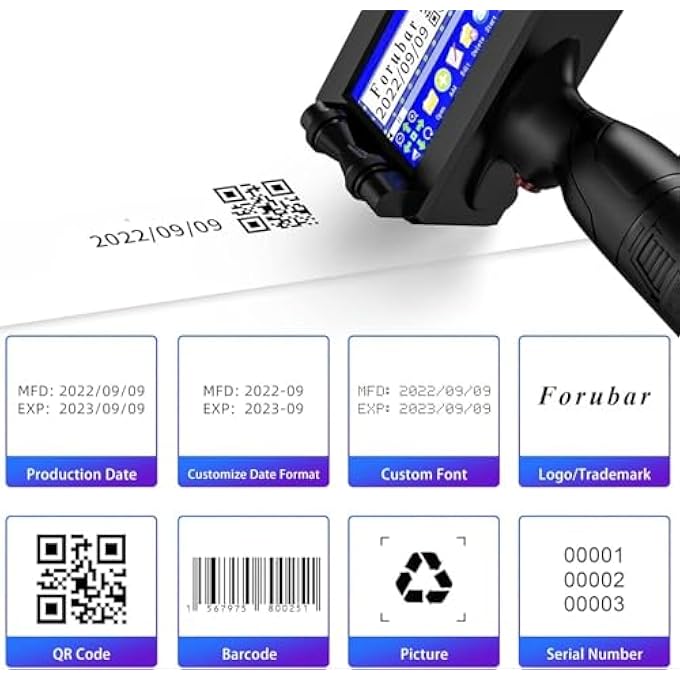 HANDHELD INKJET PRINTER GUN WITH 1 QUICK-DRYING BLACK INK, PORTABLE HANDHELD PRINTER WITH 4.3INCH TOUCH SCREEN FOR DATE BARCODE BATCH NUMBER LOGO QR CODE - Image 3