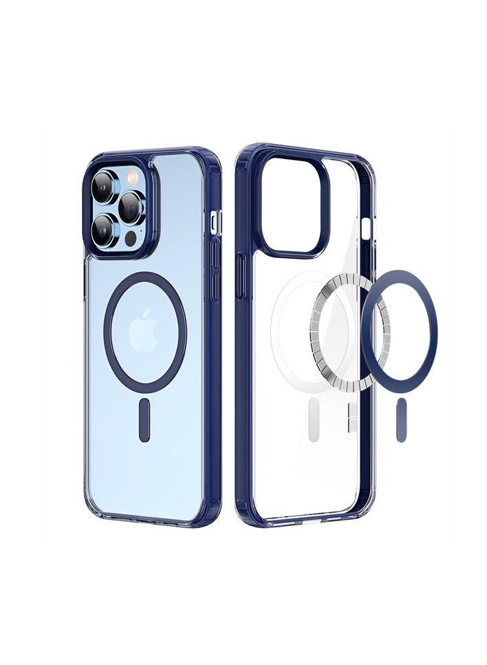 Magnetic Protective Case For iPhone 14 Pro Max, Compatible with MagSafe, Matte Plastic Anti-Scratch with Soft Thermal Polyurethane Edges navy blue 