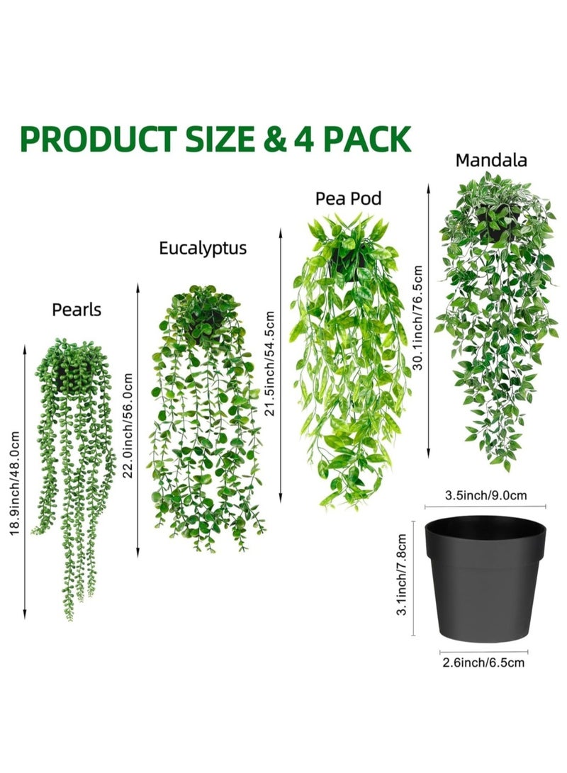 Coolchic Fake Hanging Plants 4 Pack Artificial Hanging Plants Fake Potted Plants, Hanging Eucalyptus, Peals, Mandala, Pea Pod for Wall Shelf Decor Patio Garden Indoor Outdoor - Image 3