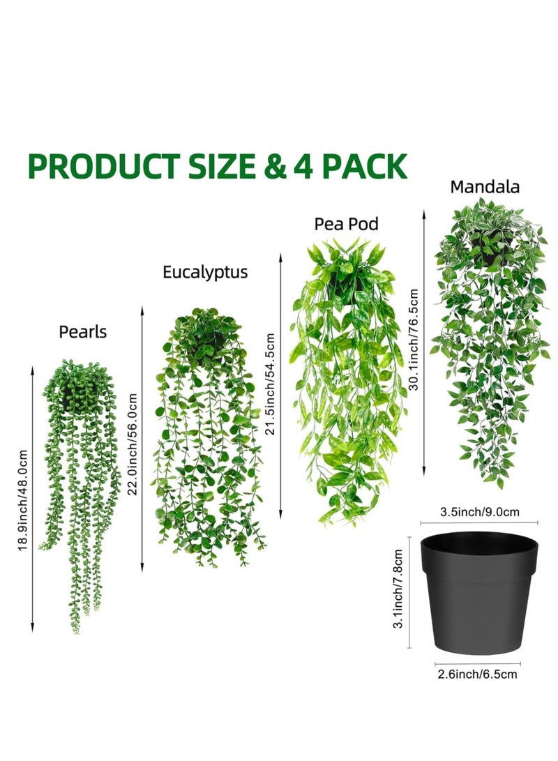 كوول تشيك مجموعة من 4 نباتات صناعية معلقة، نباتات صناعية معلقة في أصص، أوكالبتوس معلق، وقشور، وماندالا، وبذور بازلاء، لتزيين رفوف الحائط، والحديقة، والداخلية، والخارجية - Image 3