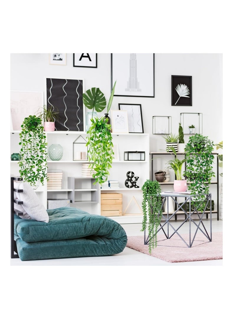 كوول تشيك مجموعة من 4 نباتات صناعية معلقة، نباتات صناعية معلقة في أصص، أوكالبتوس معلق، وقشور، وماندالا، وبذور بازلاء، لتزيين رفوف الحائط، والحديقة، والداخلية، والخارجية - Image 2