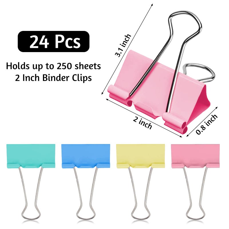 OWLKELA 2 Inch Extra Large Binder Clips (24 Pack), Assorted Colors, Colored Jumbo Paper Clips, Big Paper Clamps, Binder Clips Large Size for Home, School and Office Supplies - Image 2