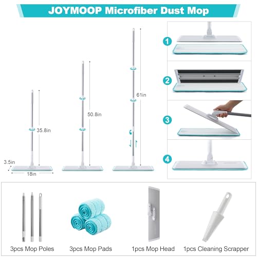 JOYMOOP 18 Inch GreyWhite Microfiber Dust Mop for Hardwood Floors Heavy Duty Industrial Wet Dry Mop with Telescopic Handle Includes 3 Mop Pads - Image 3