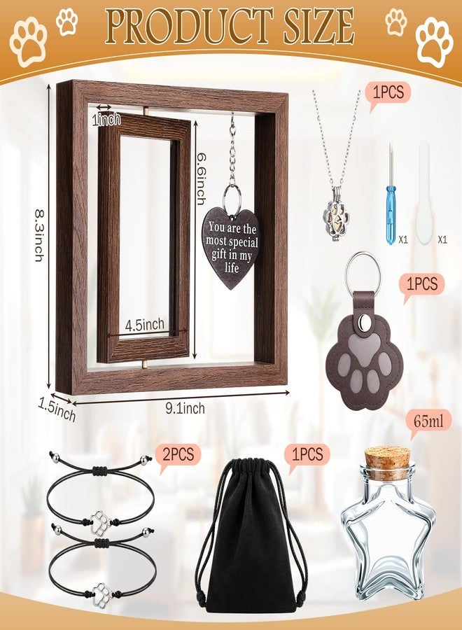 Novabright Pet Memorial Gift Set Wooden Pet Remembrance Keepsake 4 x 6 Picture Frame, Paw Print Bracelet, Ashes Necklace, Glass Hair Jar, Hair Keychain Sympathy Gift for Loss of Cat Dog Lovers - Image 2
