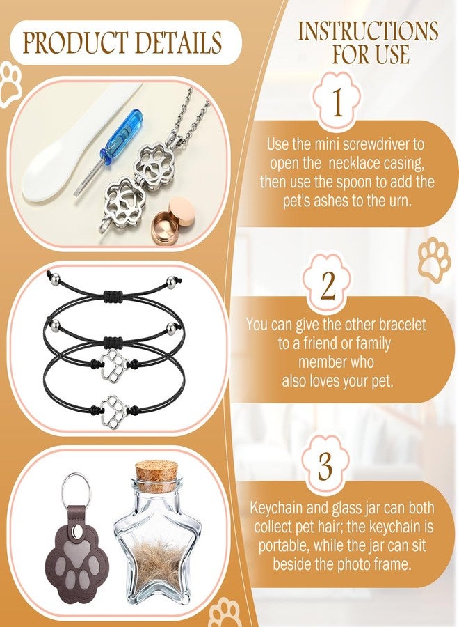 Novabright Pet Memorial Gift Set Wooden Pet Remembrance Keepsake 4 x 6 Picture Frame, Paw Print Bracelet, Ashes Necklace, Glass Hair Jar, Hair Keychain Sympathy Gift for Loss of Cat Dog Lovers - Image 4