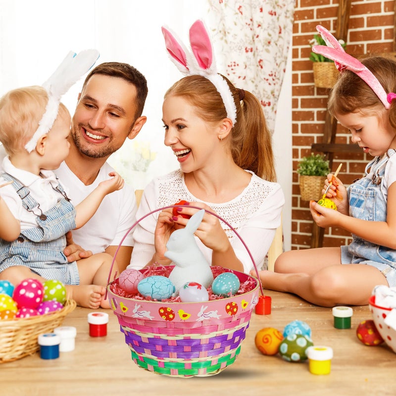 Uptotop Easter Basket with Handle, 4Pcs Woven Bamboo Easter Egg Baskets with 5 Colors Crinkle Cut Paper Filler, Perfect for Easter Egg Hunting, Decorations, Party Favors and Gift Giving - Image 5