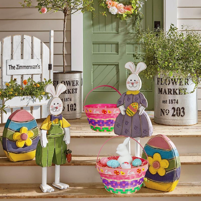 Uptotop Easter Basket with Handle, 4Pcs Woven Bamboo Easter Egg Baskets with 5 Colors Crinkle Cut Paper Filler, Perfect for Easter Egg Hunting, Decorations, Party Favors and Gift Giving - Image 3