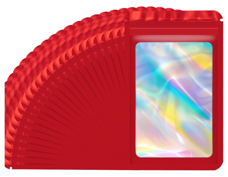 JETMORE 100 pcs Mylar Bags, Resealable Holographic Bags, Sealable Packaging Bags for Small Business, Freshie Supplies, Candy Sample Jewelry Product Bag, Foil Pouch for Party Favor (4Ã—6 Inch, Red) - Image 1