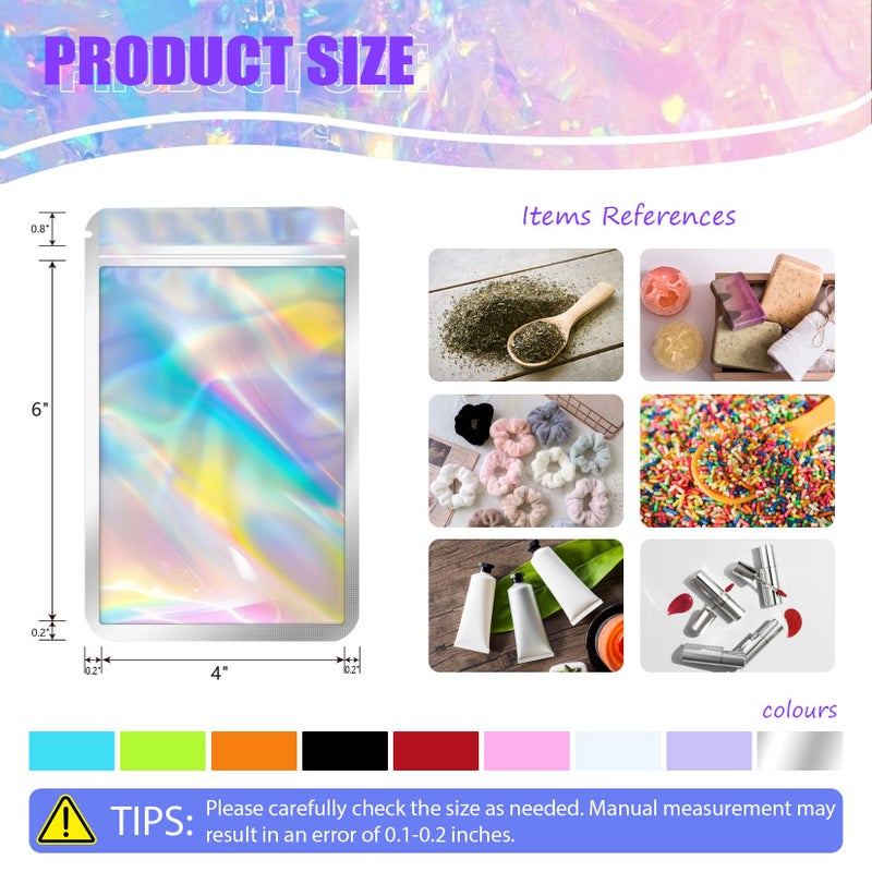 JETMORE 100 pcs Mylar Bags, Resealable Holographic Bags, Sealable Packaging Bags for Small Business, Freshie Supplies, Candy Sample Jewelry Product Bag, Foil Pouch for Party Favor (4Ã—6 Inch, Red) - Image 2