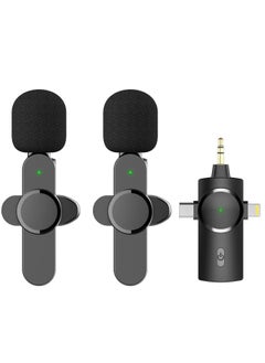 Dual Wireless Lavalier Lapel Microphone for iPhone, Android, Camera-Cordless Double Mics Plug-Play 2.4G Ultra Low Delay Built-in Noise Reduction Chip 7H Long Working Time for Two-Person Creator