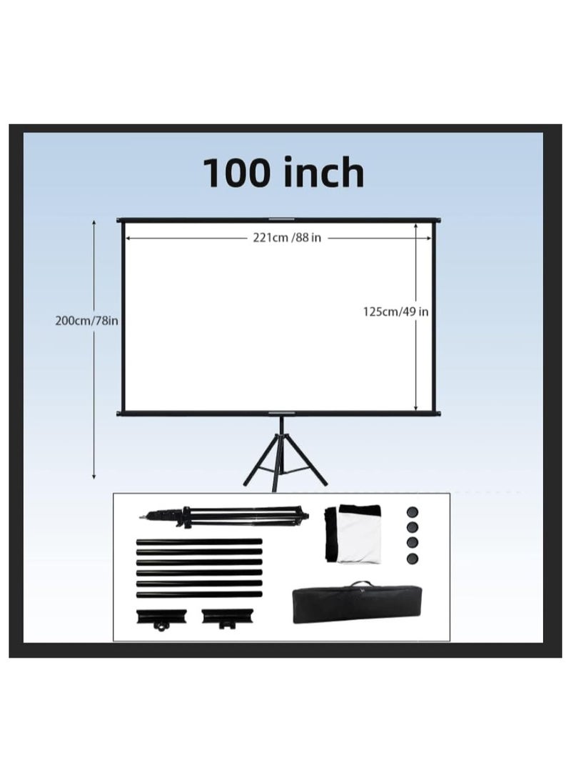 Projector Screen with Stand 100 inch Indoor Outdoor Projection Screen, Portable 16:9 4K HD Movie Screen with Carry Bag Wrinkle-Free Design