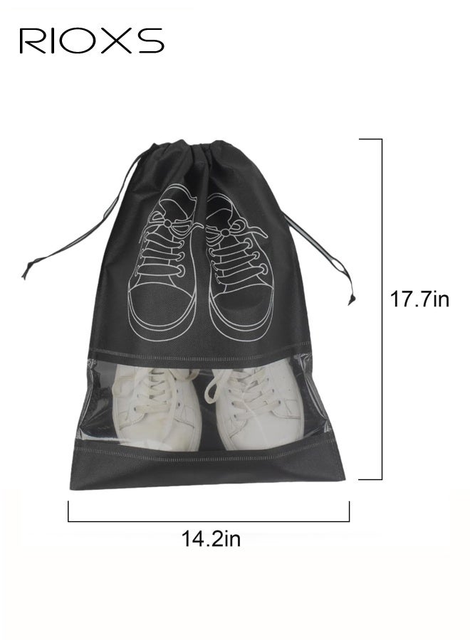 RIOXS 10 PCS Travel Shoe Bags, Shoe Organizer Pouch Storage with Dual Drawstring Closure and Clear Window, Dust-proof Non-Woven String Bags for Travel Trip Carrying Packing, Black - Image 3