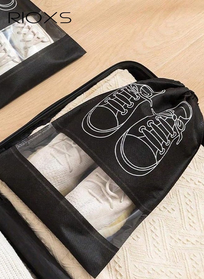 RIOXS 10 PCS Travel Shoe Bags, Shoe Organizer Pouch Storage with Dual Drawstring Closure and Clear Window, Dust-proof Non-Woven String Bags for Travel Trip Carrying Packing, Black - Image 4