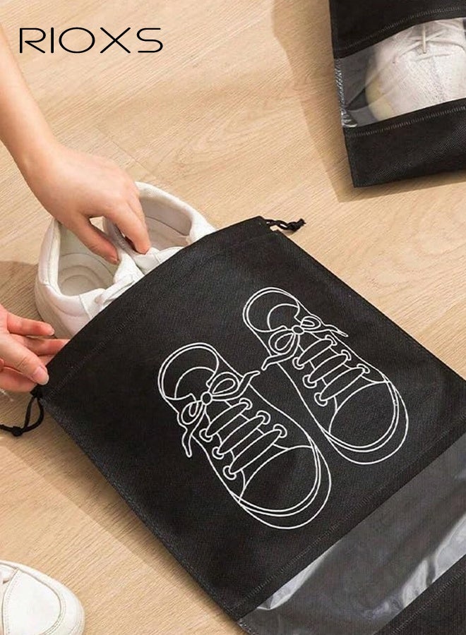 RIOXS 10 PCS Travel Shoe Bags, Shoe Organizer Pouch Storage with Dual Drawstring Closure and Clear Window, Dust-proof Non-Woven String Bags for Travel Trip Carrying Packing, Black - Image 5