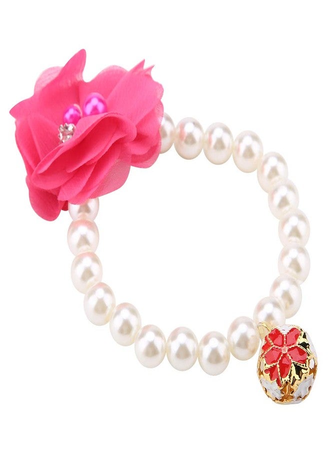 زيروديس طوق زهرة اللؤلؤ للحيوانات الأليفة من زيروديس، طوق مطاطي للقطط والكلاب، قلادة مجوهرات للجراء (لون أحمر وردي) - Image 4