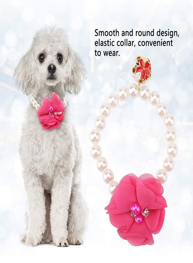 زيروديس طوق زهرة اللؤلؤ للحيوانات الأليفة من زيروديس، طوق مطاطي للقطط والكلاب، قلادة مجوهرات للجراء (لون أحمر وردي) - Image 2