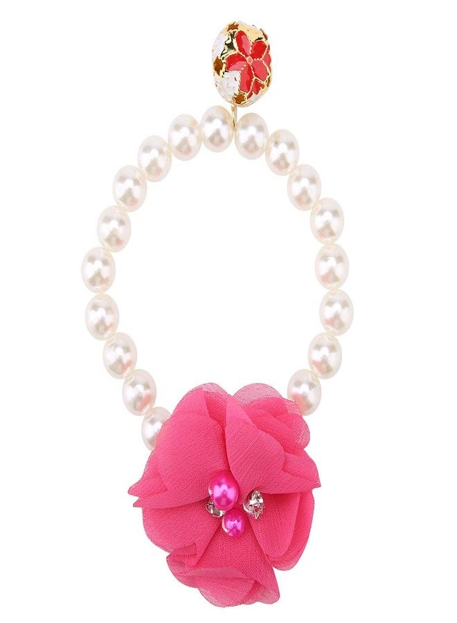 زيروديس طوق زهرة اللؤلؤ للحيوانات الأليفة من زيروديس، طوق مطاطي للقطط والكلاب، قلادة مجوهرات للجراء (لون أحمر وردي) - Image 1