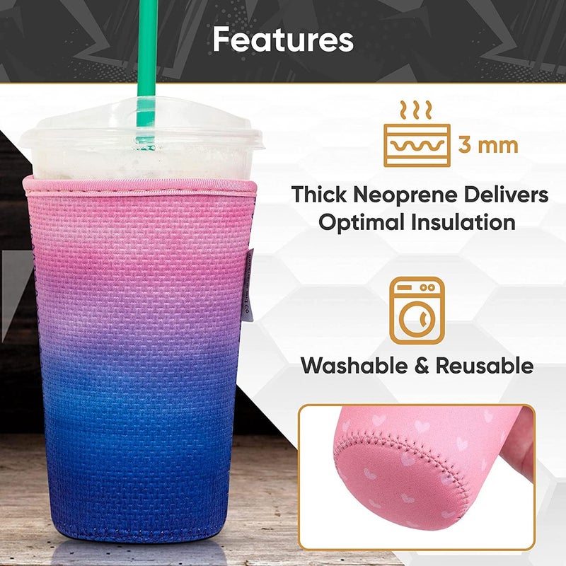 BAXENDALE AND CO Baxendale Iced Coffee Sleeves for Cold Drink Cups - 4 Pack Reusable Neoprene Iced Beverage Cup Sleeve for Hot & Cold Drinks  Compatible with Starbucks Dunkin and more - Image 4