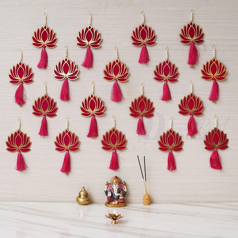 Craftomanic® Handmade Wall Decor Lotus with Hangings for Home Decor,Diwali Decor,Wedding and All Festival Decor | Lotus Hangings for Home Decoration (PINK18) - Image 5