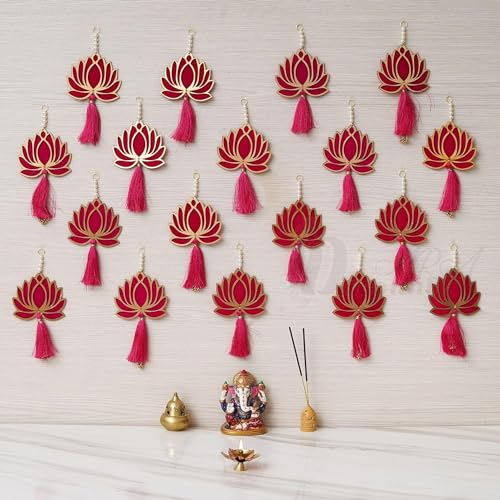 Craftomanic® Handmade Wall Decor Lotus with Hangings for Home Decor,Diwali Decor,Wedding and All Festival Decor | Lotus Hangings for Home Decoration (PINK18) - Image 1