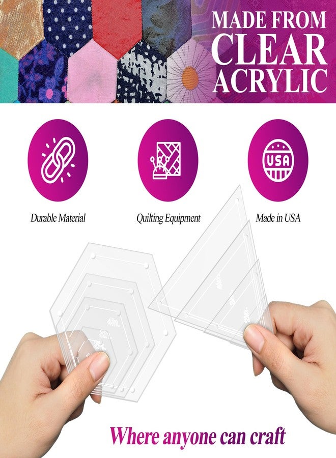 LaserThing Quilting Acrylic Template Set | Precision Tools for Quilting Enthusiasts | Hexagon & Triangle Design | Includes Sizes 4", 3", 2", 1" | 1/8 Clear Acrylic | 1/4" Seam Allowance for Accuracy - Image 4