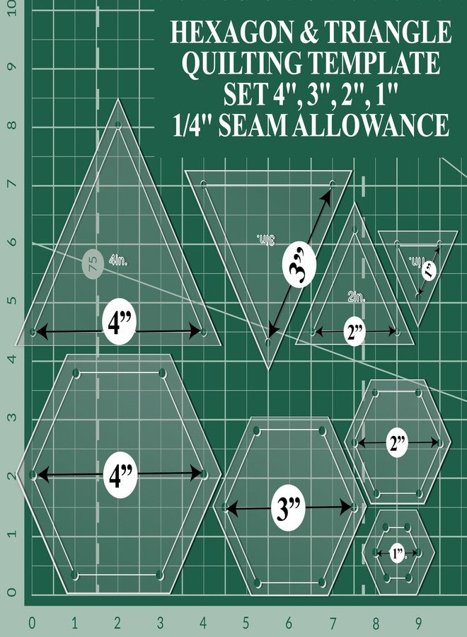 LaserThing Quilting Acrylic Template Set | Precision Tools for Quilting Enthusiasts | Hexagon & Triangle Design | Includes Sizes 4", 3", 2", 1" | 1/8 Clear Acrylic | 1/4" Seam Allowance for Accuracy - Image 3
