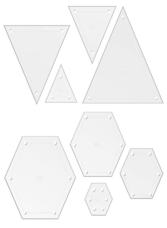LaserThing Quilting Acrylic Template Set | Precision Tools for Quilting Enthusiasts | Hexagon & Triangle Design | Includes Sizes 4", 3", 2", 1" | 1/8 Clear Acrylic | 1/4" Seam Allowance for Accuracy - Image 2