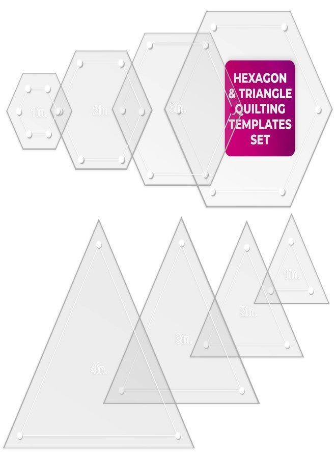 LaserThing Quilting Acrylic Template Set | Precision Tools for Quilting Enthusiasts | Hexagon & Triangle Design | Includes Sizes 4", 3", 2", 1" | 1/8 Clear Acrylic | 1/4" Seam Allowance for Accuracy - Image 1