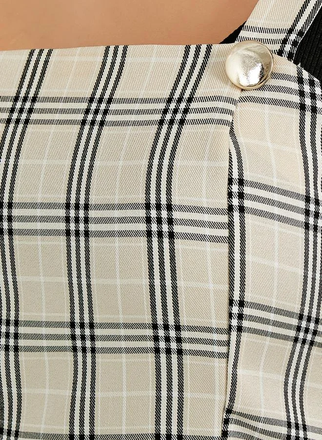 Styli Flannel Square Neck Crop Top