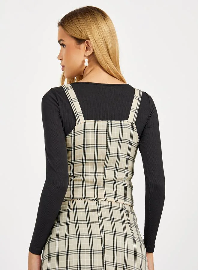 Styli Flannel Square Neck Crop Top