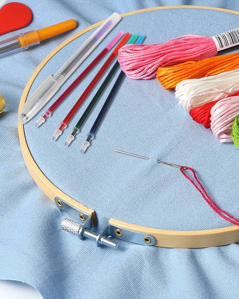 Caydo 10 Pieces Embroidery Fabric, Including 10 Colors Embroidery Cotton Fabric, 5 Colors Water-Soluble Pens, 7.9 by 7.9 Inch - Image 5