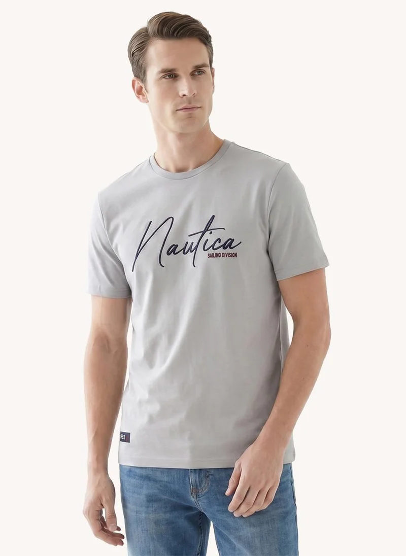 Men Regular Fit Short Sleeve Embroidered T-Shirt for Everyday Casual Wear-Grey