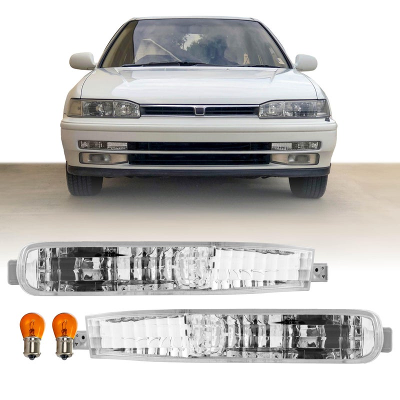 USR 9293 Accord Bumper Light Front Turn Signal Bumper Lamps Left Right Pair Compatible with 19921993 Honda Accord 2 Door Coupe and 4 Door Sedan All ModelsTrims CLEAR BUMPER LIGHTS