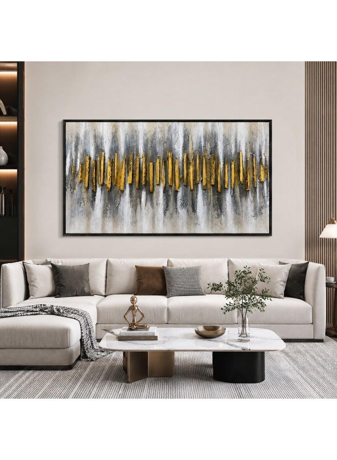 Luxury Abstract Wall Art 120x60cm Black Gold Textured Canvas Painting with Metal Frame Modern Large Wall Decor for Living Room Bedroom Office  Hotel - Image 3