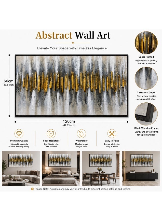 لوحة جدارية فاخرة تجريدية 120×60 سم بتصميم ذهبي وأسود ثلاثي الأبعاد مع إطار معدني لديكور غرفة المعيشة والمكتب والفندق - Image 3