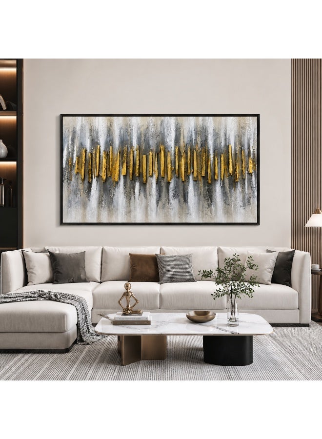 لوحة جدارية فاخرة تجريدية 120×60 سم بتصميم ذهبي وأسود ثلاثي الأبعاد مع إطار معدني لديكور غرفة المعيشة والمكتب والفندق - Image 1