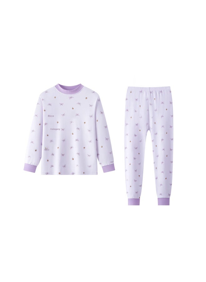 Deesha Antibacterial 40s Compact Spun Girls' Pure Cotton Thermal Underwear Set Thin Autumn Top And Bottom For Older Children