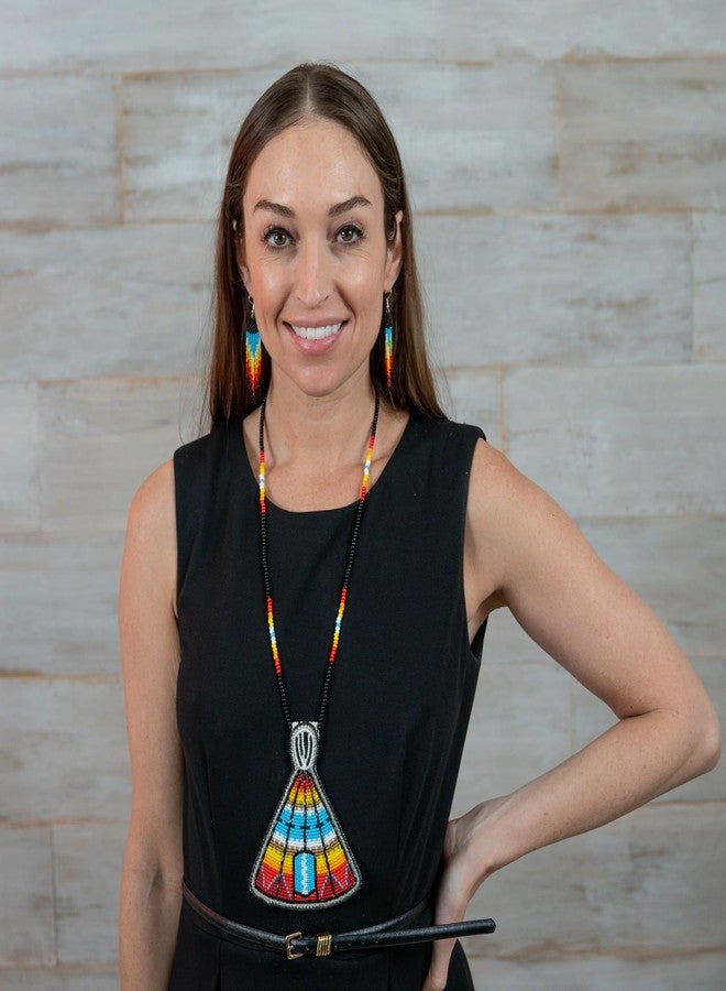BeadsCorner Handmade Beaded Tepee Necklace and Earrings Set, 17 Inch Drop, Multicolor with Czech Beads (Black Blue Fire) - Image 3