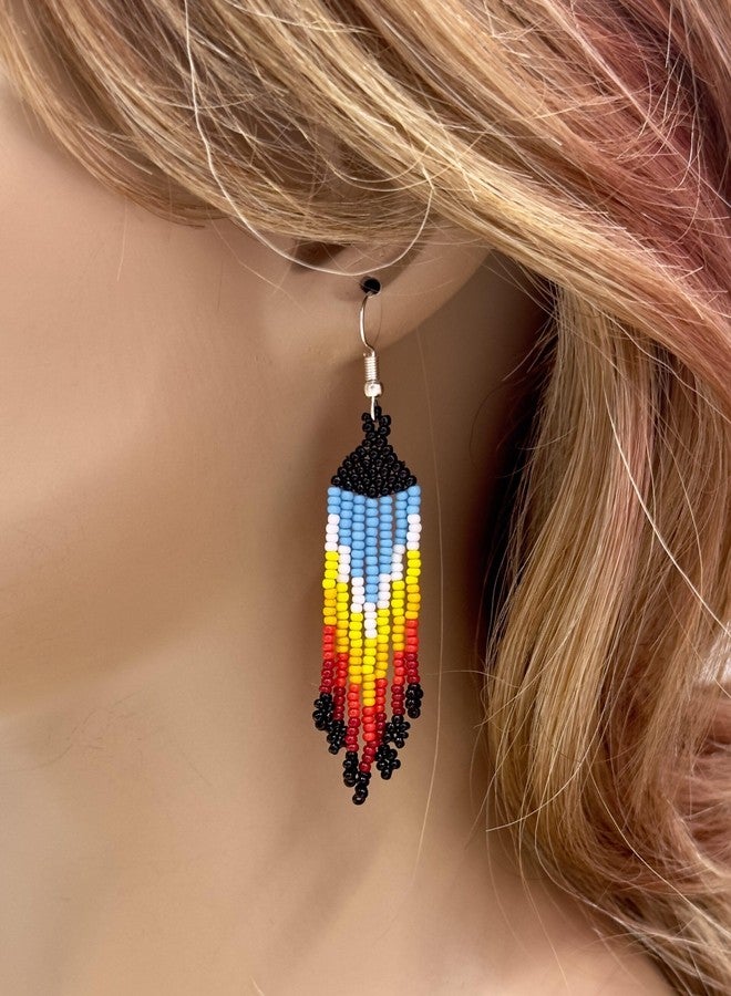 BeadsCorner Handmade Beaded Tepee Necklace and Earrings Set, 17 Inch Drop, Multicolor with Czech Beads (Black Blue Fire) - Image 5